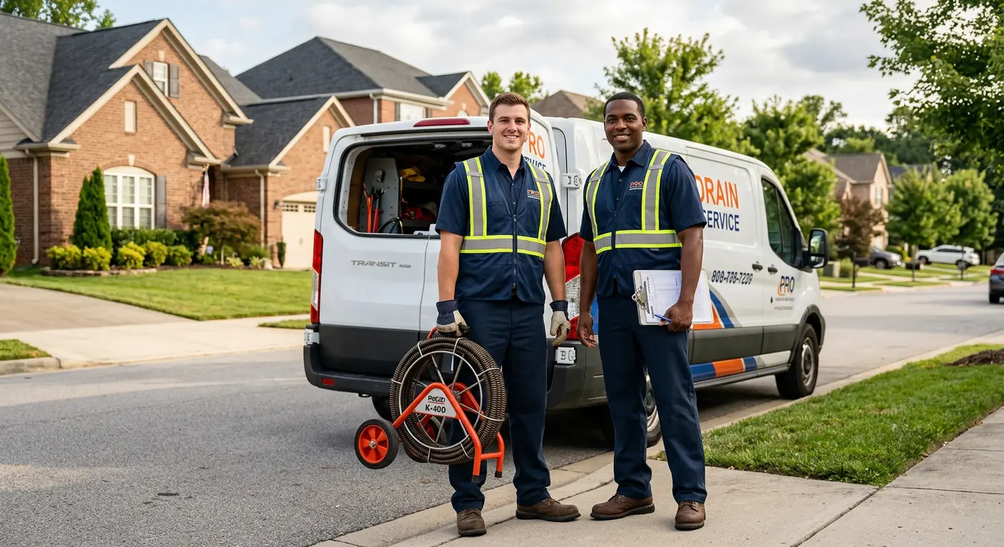 Sewer and drain service team with equipment ready for work in Hammond