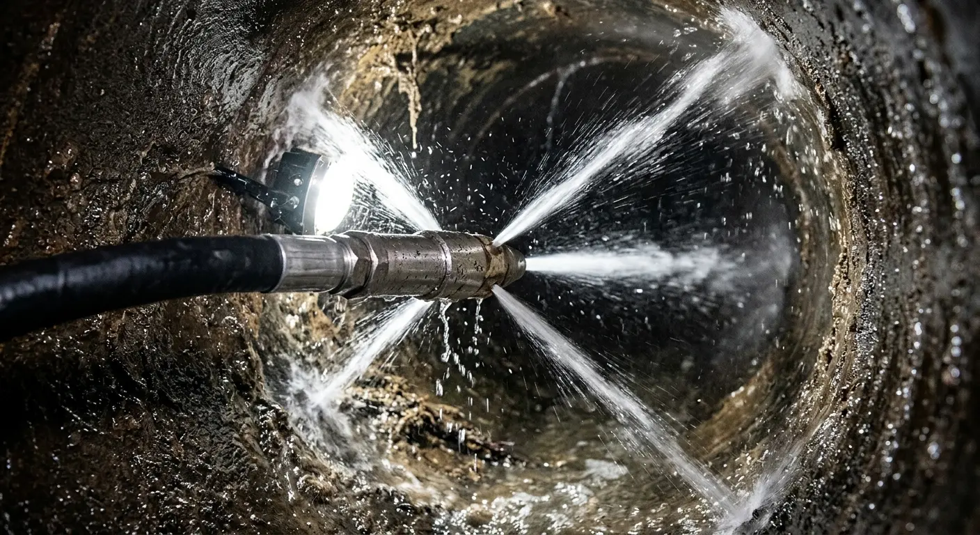 High-pressure hydro jetting nozzle cleaning sewer pipe for Storm Drain Cleaning in Hammond